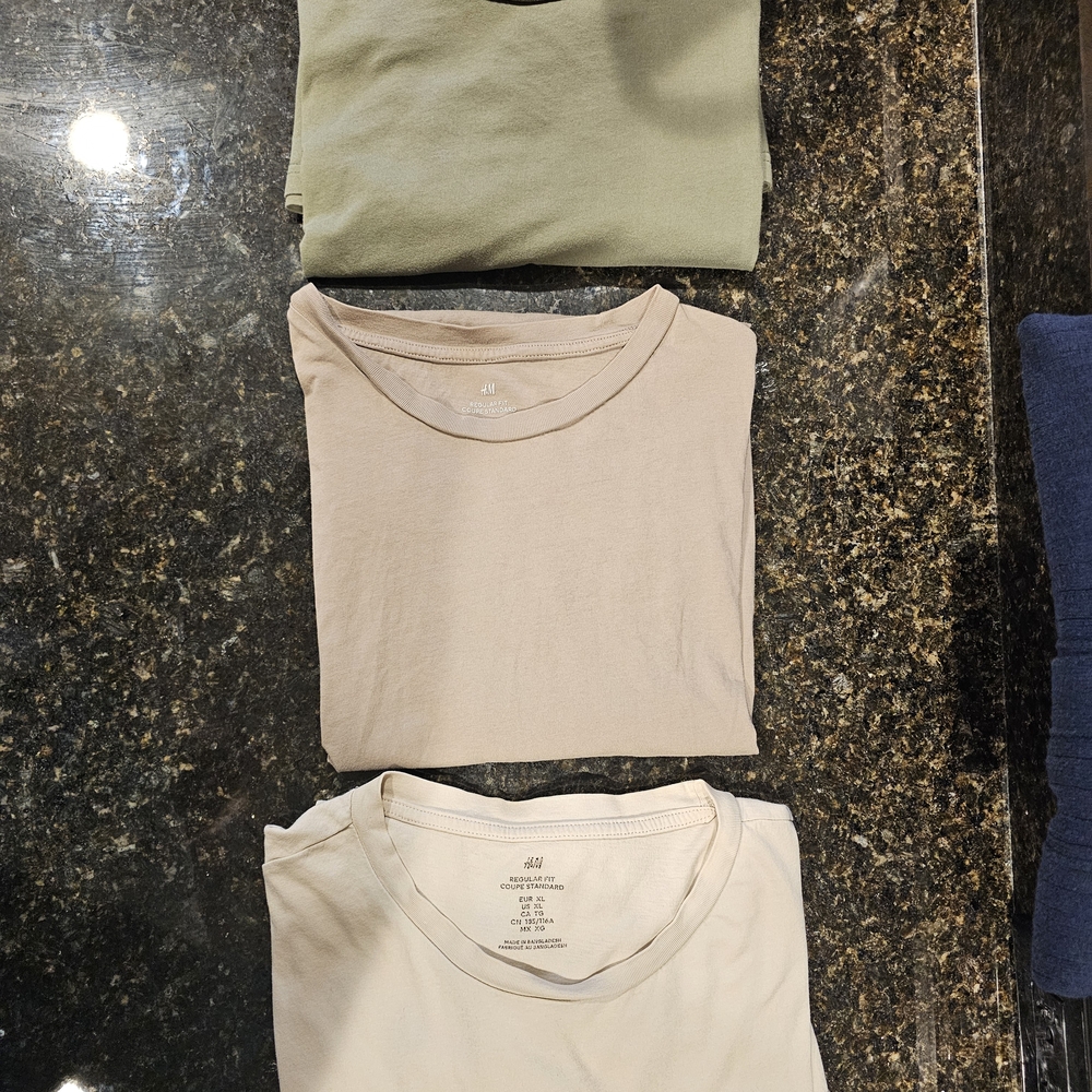 3-Pack H&M Neutral T-Shirts | Tan Cream Olive | Men’s M | Basic Cotton